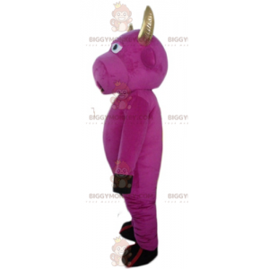 BIGGYMONKEY™ Mascot Costume Pink Cow with Gold Horns and Ring –