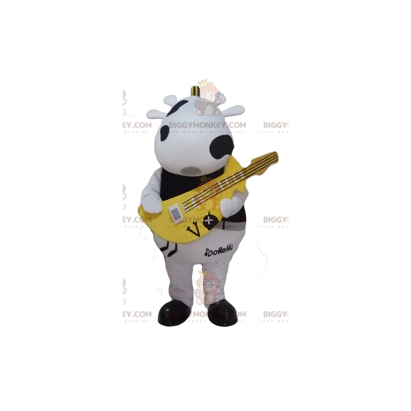 BIGGYMONKEY™ Mascot Costume Black and White Cow with Yellow