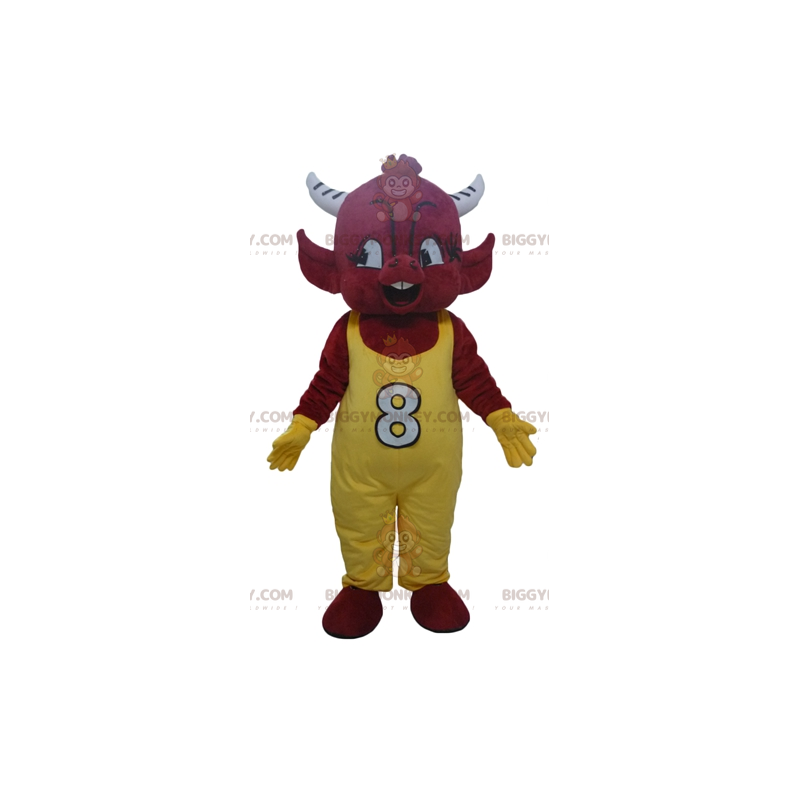 BIGGYMONKEY™ Costume da mascotte Red Imp Devil in tuta gialla -
