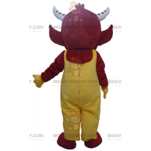 BIGGYMONKEY™ Mascottekostuum Red Imp Devil in gele overall -