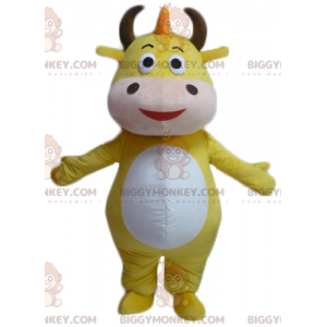 BIGGYMONKEY™ keltainen ja valkoinen härän lehmän maskottiasu -