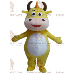 Costume de mascotte BIGGYMONKEY™ de vache jaune et blanche de