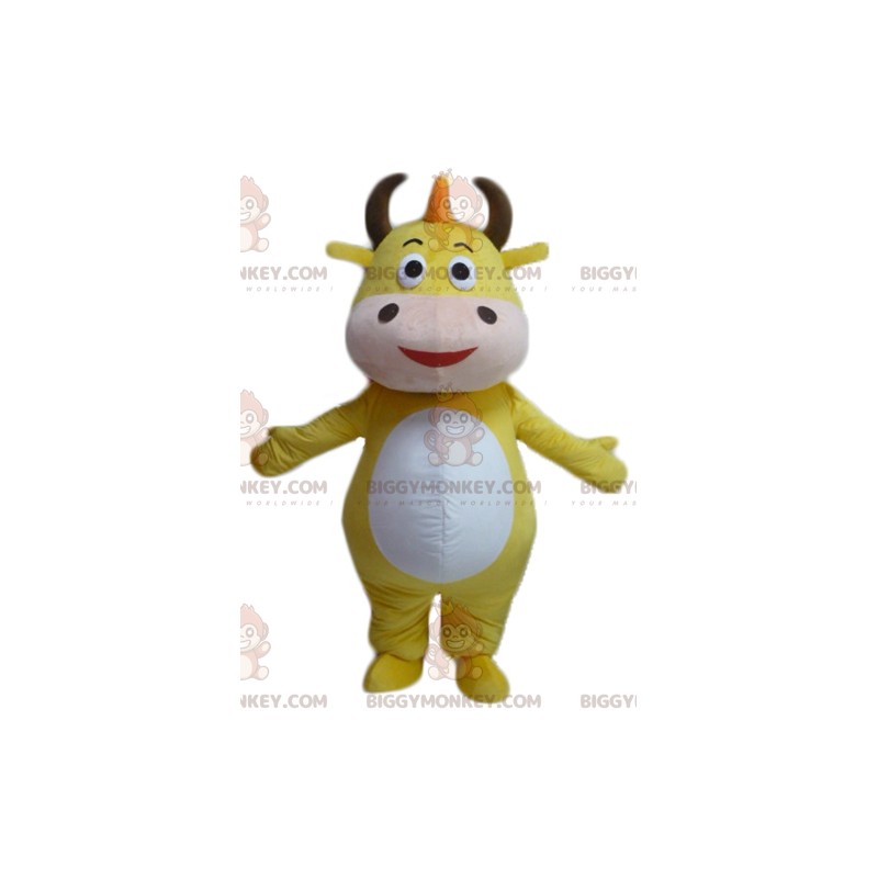 BIGGYMONKEY™ Costume mascotte mucca toro giallo e bianco -