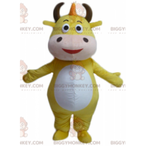 Kostium maskotka żółto-biała krowa byka BIGGYMONKEY™ -
