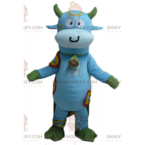 BIGGYMONKEY™-mascottekostuum met blauwe en groene koe en