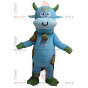Kostým maskota modré a zelené krávy BIGGYMONKEY™ se zvonem