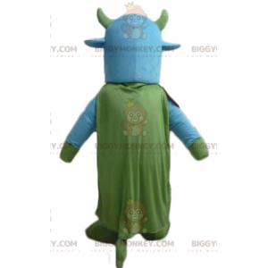 Blå og grøn ko BIGGYMONKEY™ maskotkostume med klokke om halsen
