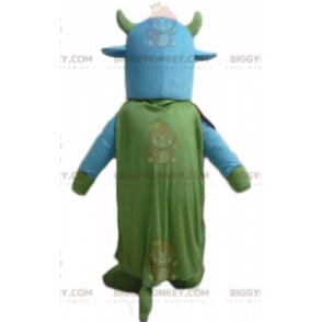 Blaue und grüne Kuh BIGGYMONKEY™ Maskottchen-Kostüm mit Glocke