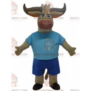 Kostým maskota BIGGYMONKEY™ Hnědého býka Buffalo v modrém –