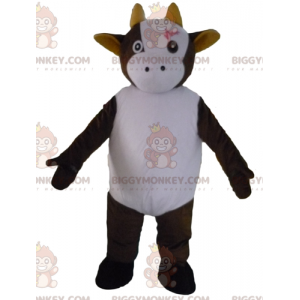 Bonito y cariñoso disfraz de mascota de vaca marrón y blanca