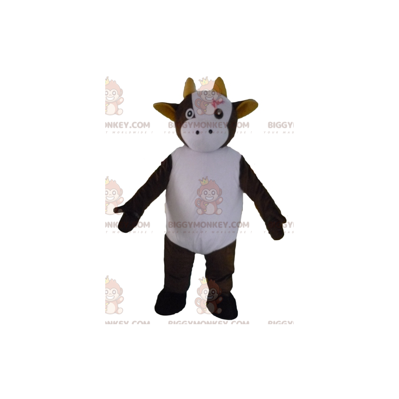 Costume de mascotte BIGGYMONKEY™ de vache marron et blanche