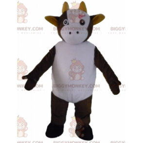 Costume de mascotte BIGGYMONKEY™ de vache marron et blanche