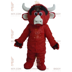 BIGGYMONKEY™ Alle harige rood-zwart-witte koe mascotte kostuum