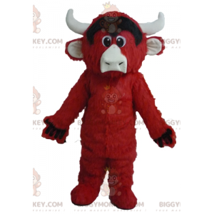 BIGGYMONKEY™ Ολόμαλλη κόκκινη ασπρόμαυρη μασκότ αγελάδας -