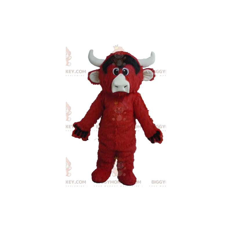 BIGGYMONKEY™ All Hairy Red Black and White Cow Mascot Costume –