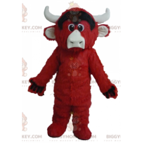 BIGGYMONKEY™ Alle harige rood-zwart-witte koe mascotte kostuum
