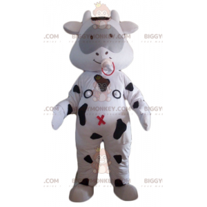 Traje de mascote de vaca branca e preta BIGGYMONKEY™ com