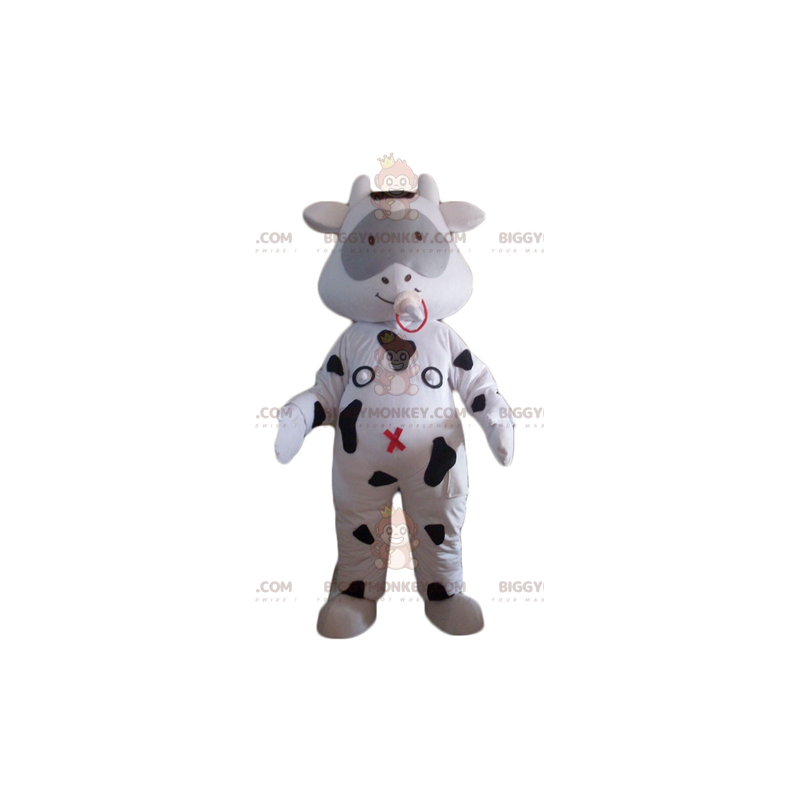 Traje de mascote de vaca branca e preta BIGGYMONKEY™ com