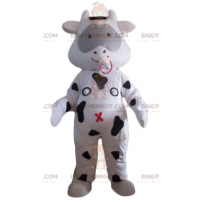 White and Black Cow BIGGYMONKEY™ Mascot Costume with Pacifier -