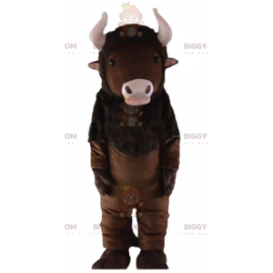 BIGGYMONKEY™ maskotkostume Brun bison med lyserøde horn -