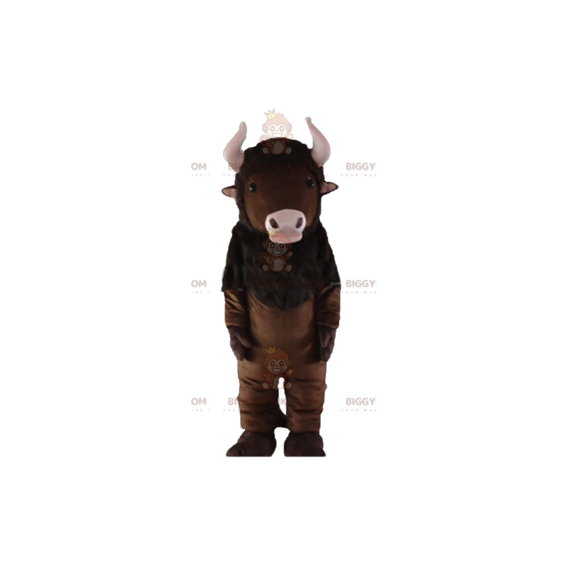 BIGGYMONKEY™ Costume da mascotte Bisonte marrone con corna rosa