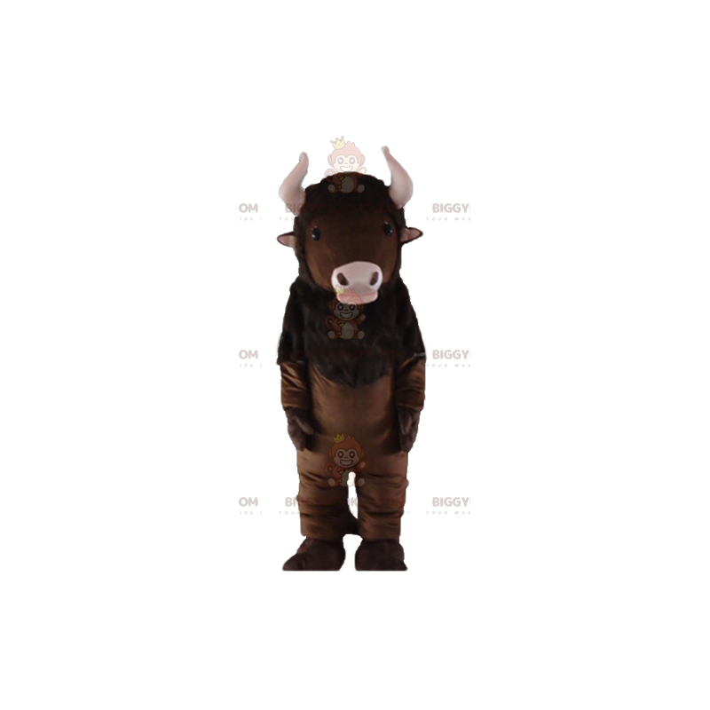 BIGGYMONKEY™ Mascottekostuum bruine bizon met roze hoorns -