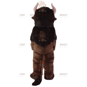 BIGGYMONKEY™ Costume da mascotte Bisonte marrone con corna rosa