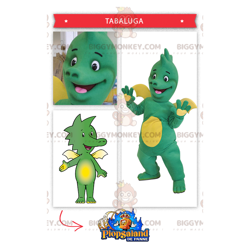 Costume de mascotte BIGGYMONKEY™ de bébé dragon vert et jaune -