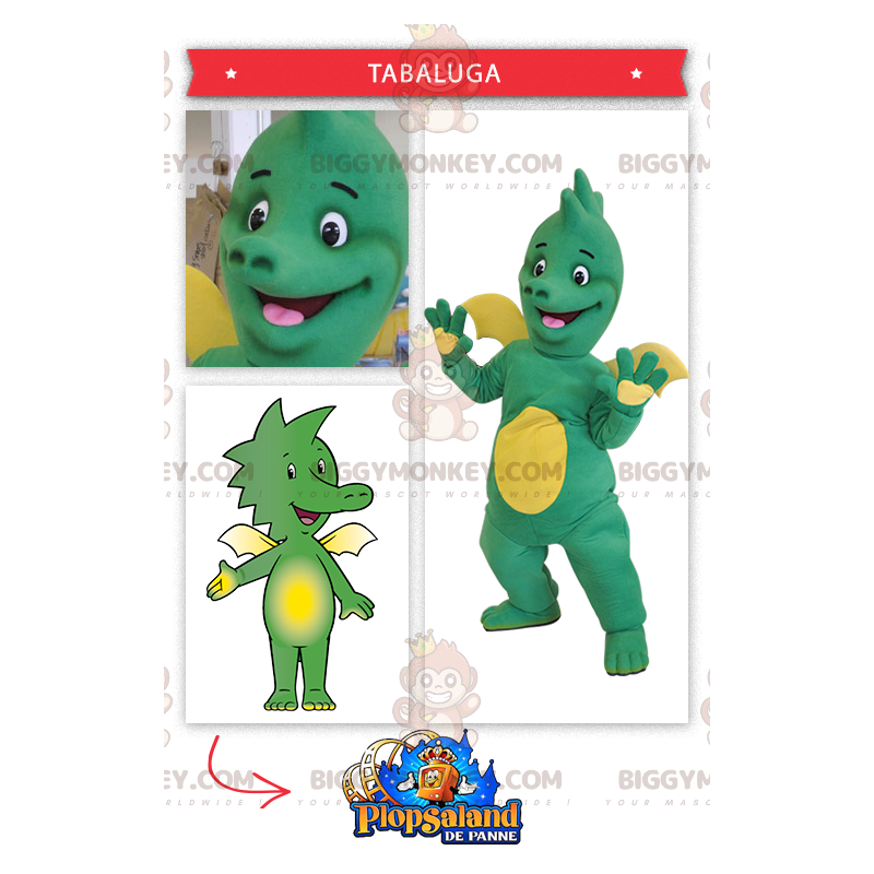 Disfraz de mascota dragón bebé verde y amarillo BIGGYMONKEY™ -