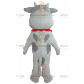 Traje de mascote BIGGYMONKEY™ de vaca branca e cinza alegre e