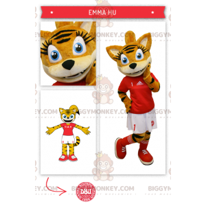 Traje de mascote de gato malhado laranja BIGGYMONKEY™ com roupa