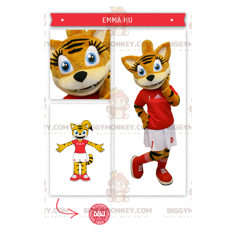 BIGGYMONKEY™ Oranssi Tabby Cat maskottiasu Cheerleader-asussa -