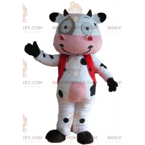 Costume de mascotte BIGGYMONKEY™ de vache blanche noire et rose