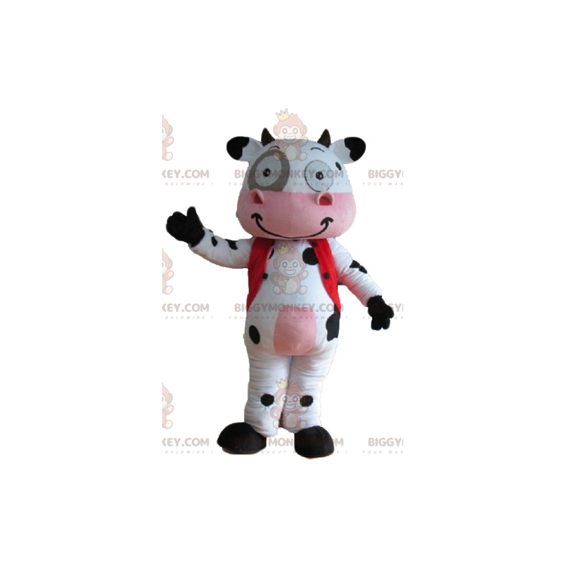 Costume de mascotte BIGGYMONKEY™ de vache blanche noire et rose