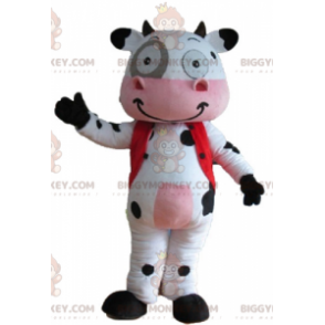 Costume de mascotte BIGGYMONKEY™ de vache blanche noire et rose