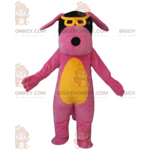 BIGGYMONKEY™ Hondenmascottekostuum roze geel en zwart met bril