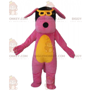 Costume de mascotte BIGGYMONKEY™ de chien rose jaune et noir