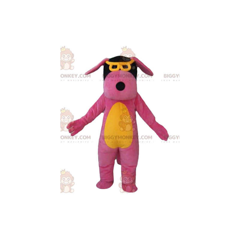 Costume de mascotte BIGGYMONKEY™ de chien rose jaune et noir