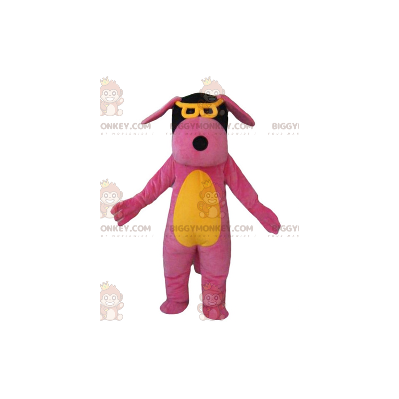 Στολή μασκότ σκύλου BIGGYMONKEY™ ροζ κίτρινο και μαύρο με