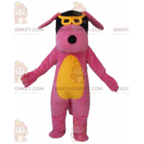 BIGGYMONKEY™ hundmaskotdräkt rosa gul och svart med glasögon -