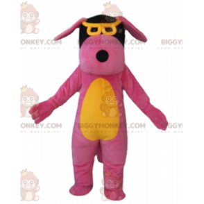 Costume de mascotte BIGGYMONKEY™ de chien rose jaune et noir