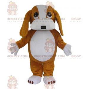 Söt och tillgiven brun och vit hund BIGGYMONKEY™ maskotdräkt -