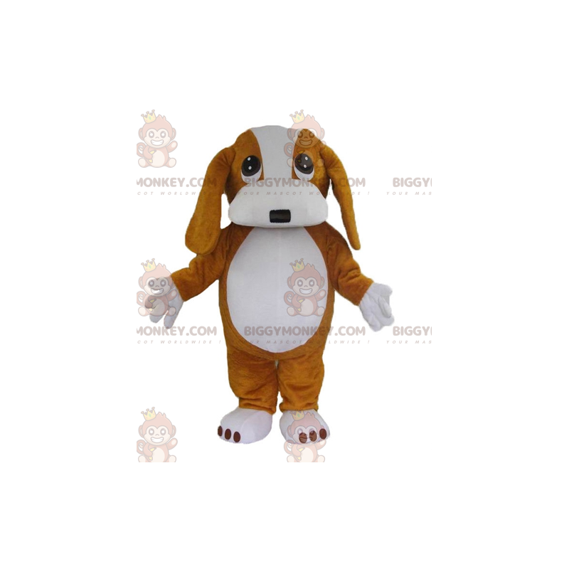 Bonito y cariñoso disfraz de mascota de perro marrón y blanco