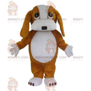Söt och tillgiven brun och vit hund BIGGYMONKEY™ maskotdräkt -