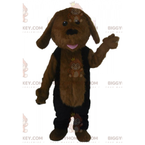 BIGGYMONKEY™ maskottiasu, karvainen ruskea koira mustassa