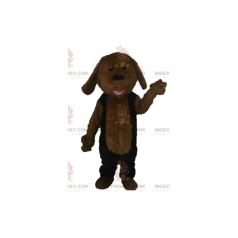 BIGGYMONKEY™ Mascot Costume All Hairy Brown Dog in Black Outfit
