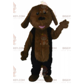 BIGGYMONKEY™ maskotdräkt Helt hårig brun hund i svart outfit -