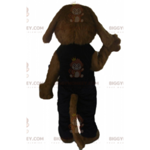 BIGGYMONKEY™ maskotdräkt Helt hårig brun hund i svart outfit -