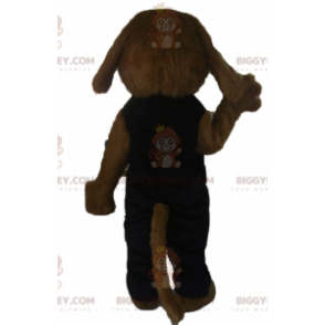 BIGGYMONKEY™ maskotkostume Helt behåret brun hund i sort outfit