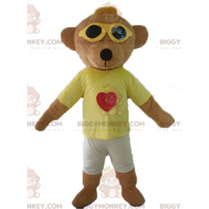 Brun Teddy BIGGYMONKEY™ maskotkostume i farverigt outfit med
